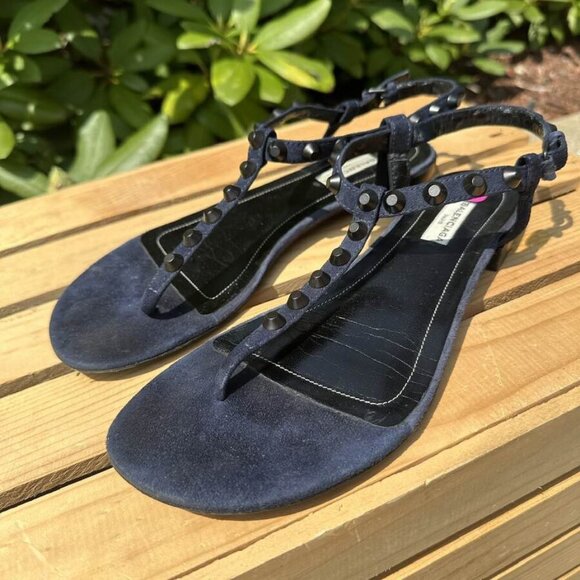 Balenciaga Suede Studded Accents T-Strap Sandals - Size 39.5 - Picture 1 of 7